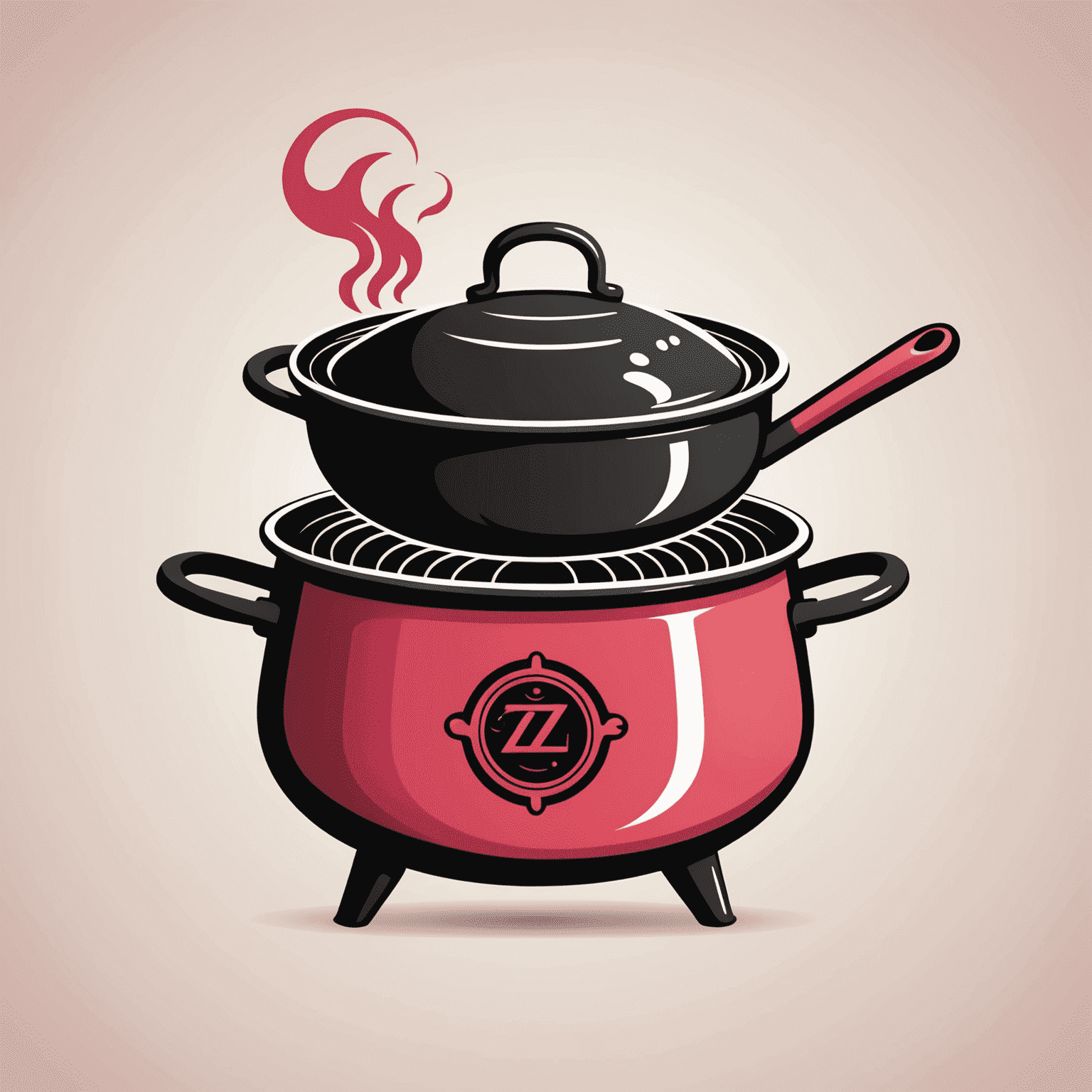 Zircati Logo - A stylized cooking pot with steam rising, incorporating red and pink elements