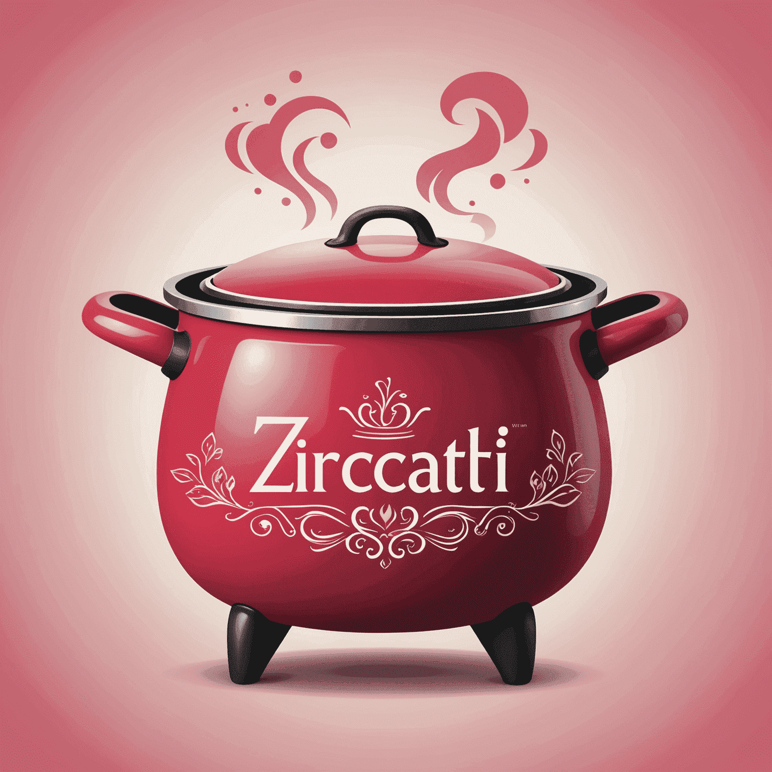 Zircati Logo - A stylized cooking pot with steam rising, incorporating red and pink elements