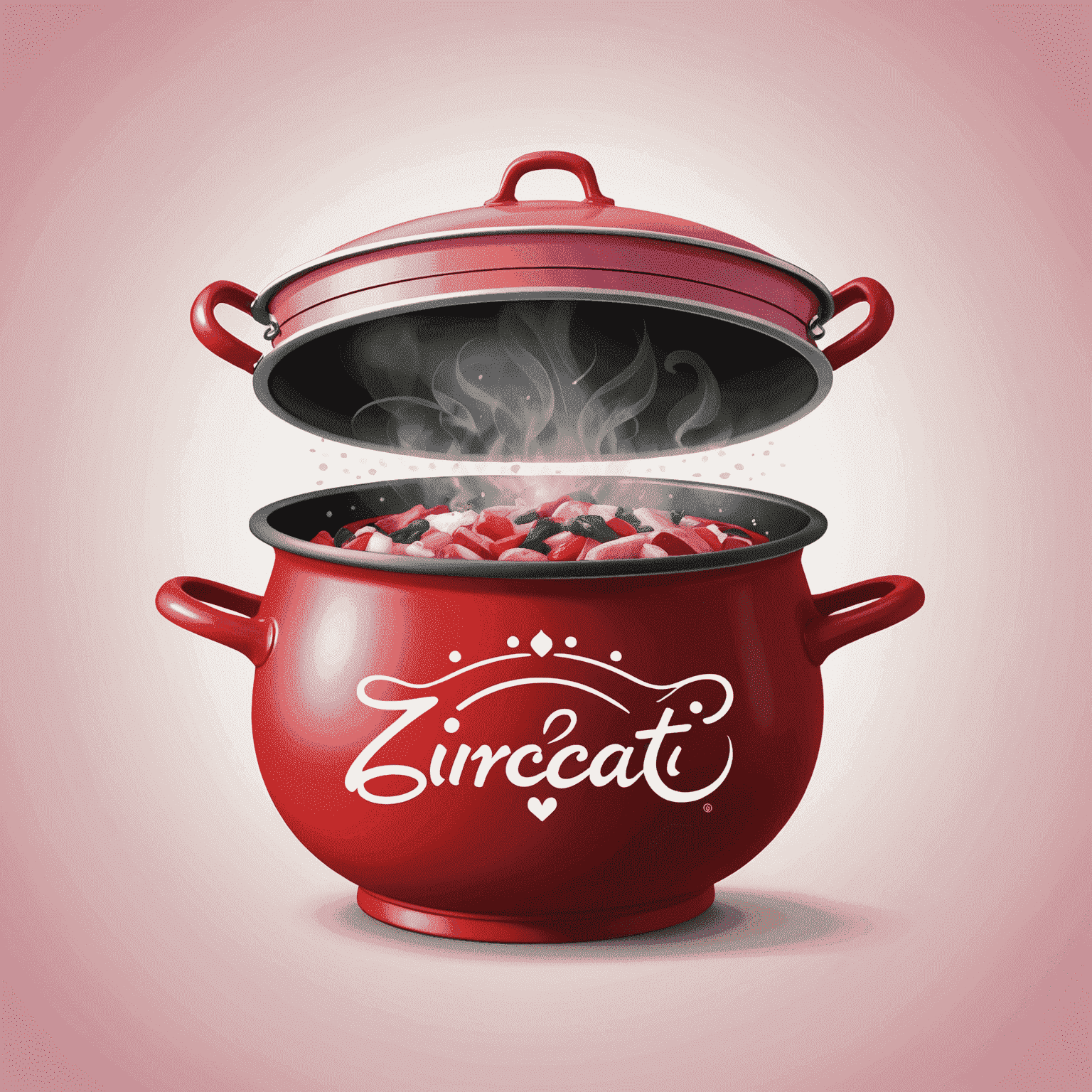 Zircati Logo - A stylized cooking pot with steam rising, incorporating red and pink elements