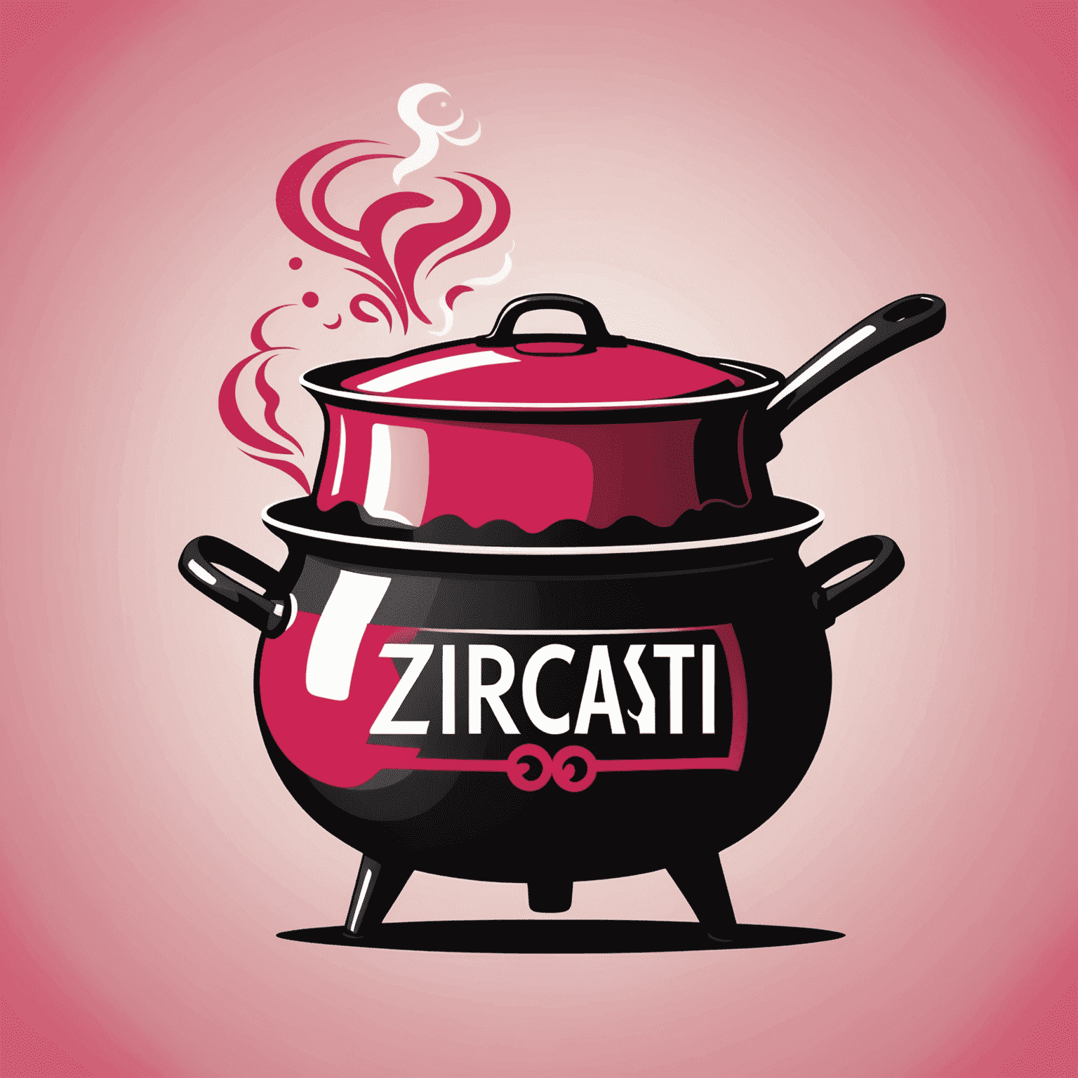 Zircati Logo - A stylized cooking pot with steam rising, incorporating red and pink elements
