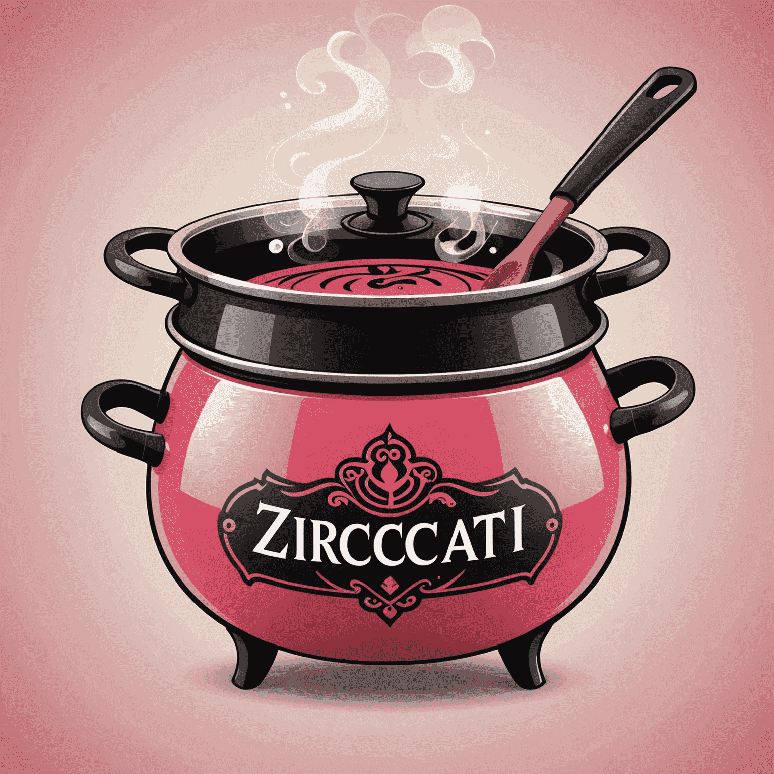Zircati Logo - A stylized cooking pot with steam rising, incorporating red and pink elements