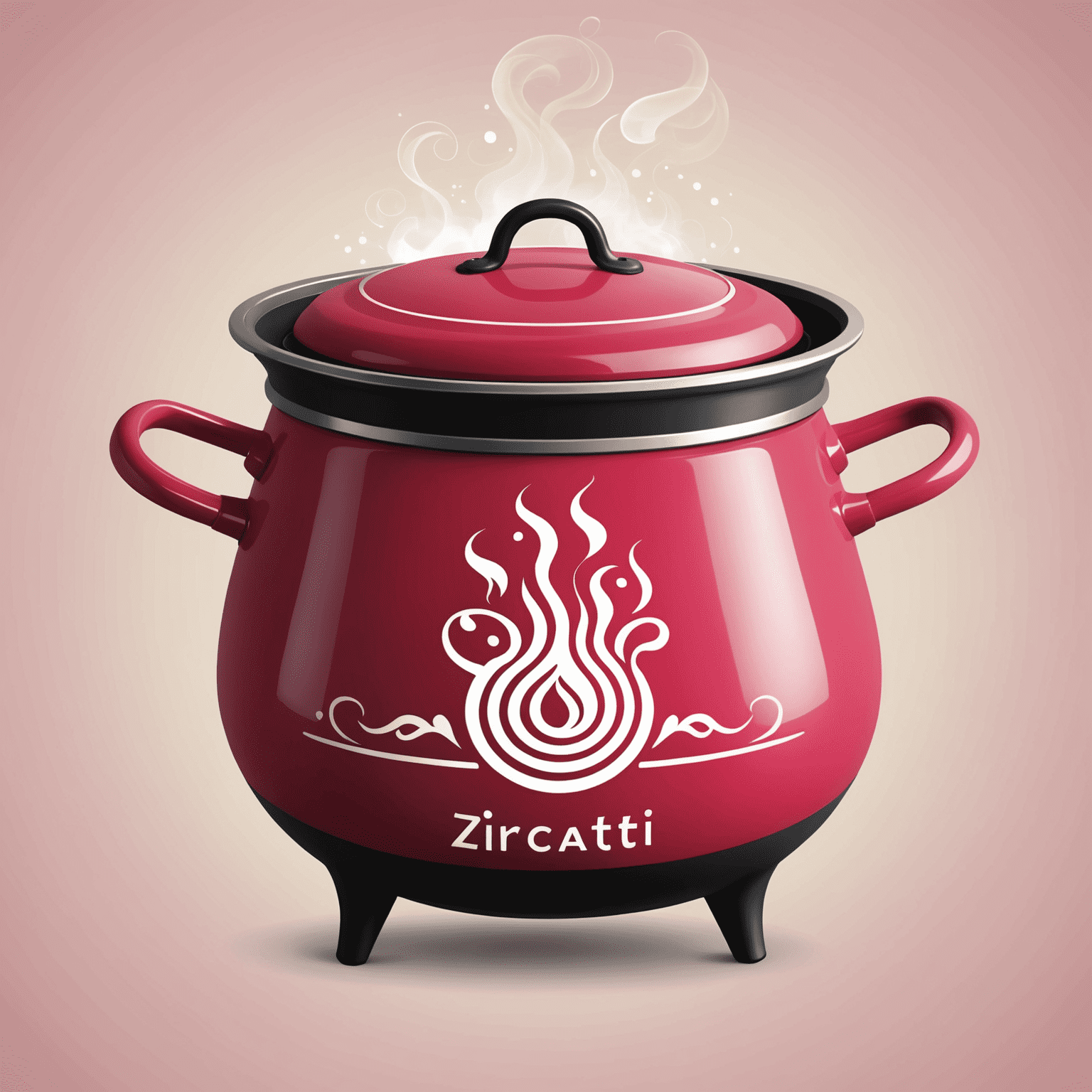 Zircati Logo - A stylized cooking pot with steam rising, incorporating red and pink elements