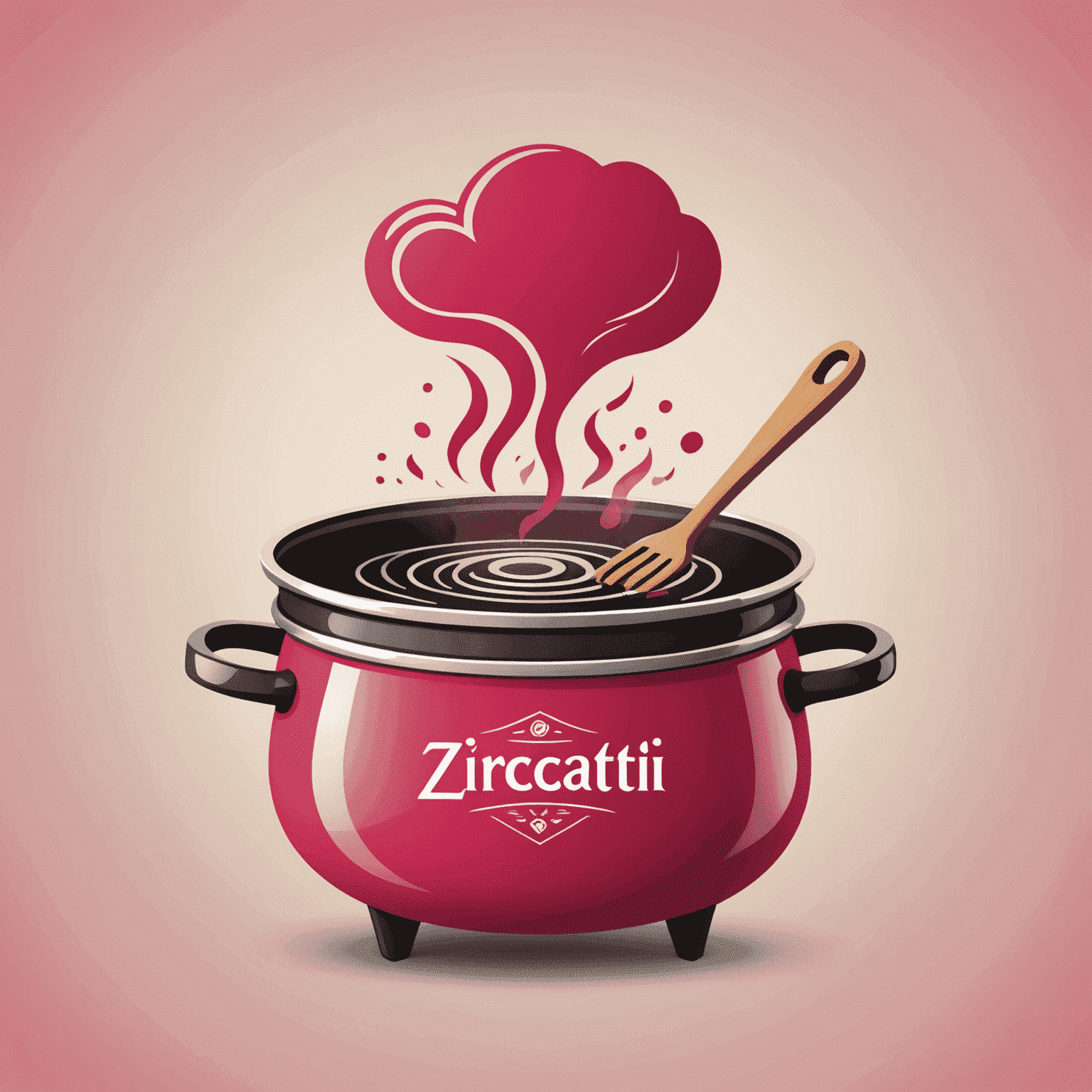 Zircati Logo - A stylized cooking pot with steam rising, incorporating red and pink elements